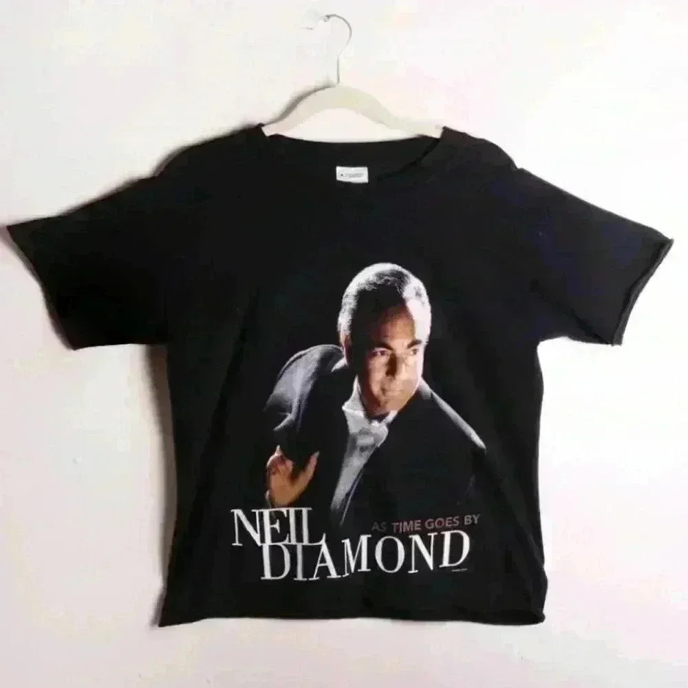 Vintage 90s Screenstar Neil Diamond Cut off 1999 Tour Black Short Sleeve Shirt